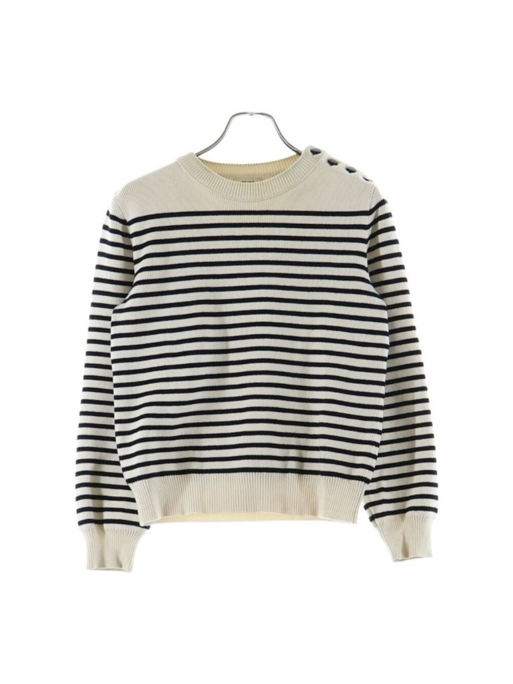 Celine Shoulder Button Border Marine Knit Ivory Sweater